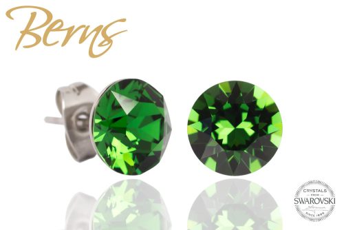 Nemesacél fülbevaló emerald zöld színű  kristállyal